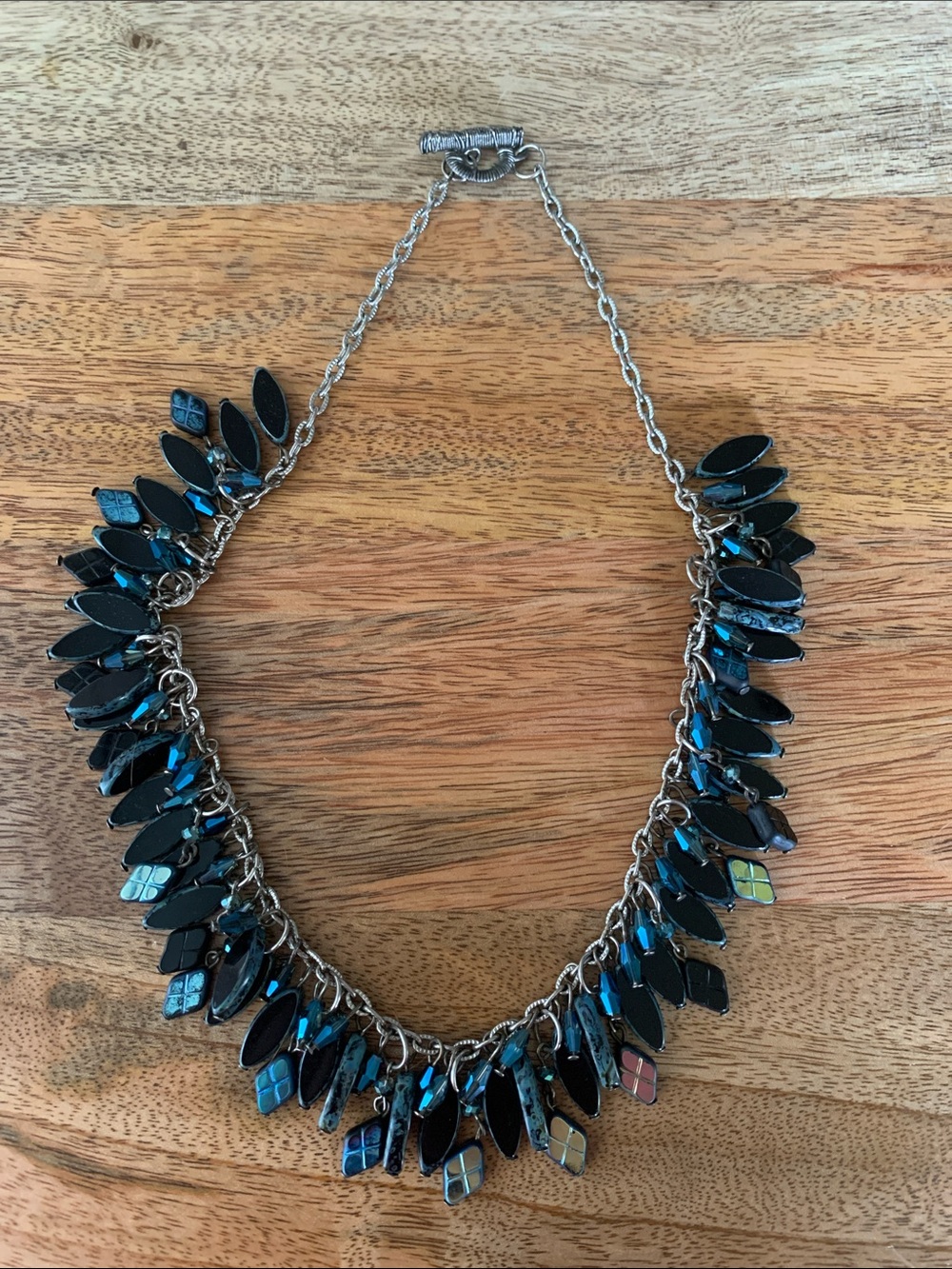 Black blue statement necklace